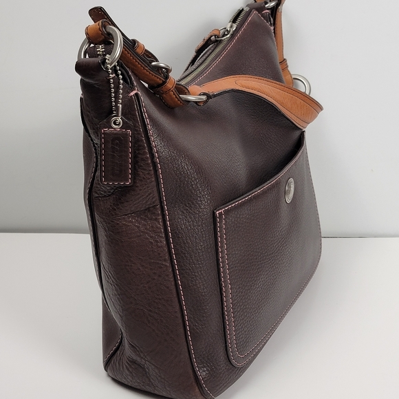 Coach Dark Brown Tan Gorgeous Pebble Leather Shoulder Bag Purse No H0669-F08E98 - Picture 5 of 16